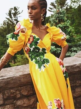 NWOT Carolina Herrera Yellow Floral-Prin dress